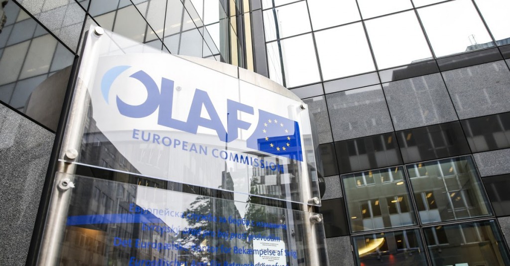 epa04779739 A general view of the of the European Anti-Fraud Office (OLAF) logo at the OLAF headquarters in Brussels, Belgium, 02 June 2015. A press conference was held to present the 2014 results and key activities of OLAF.  EPA/JULIEN WARNAND